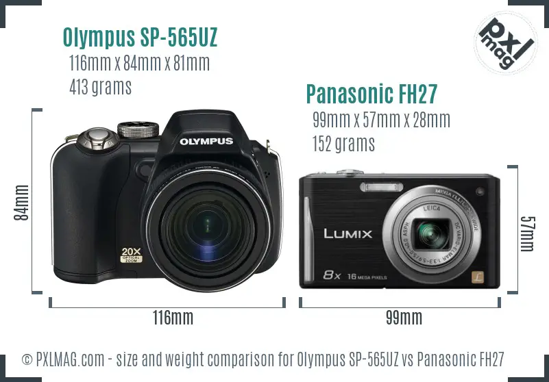 Olympus SP-565UZ vs Panasonic FH27 size comparison