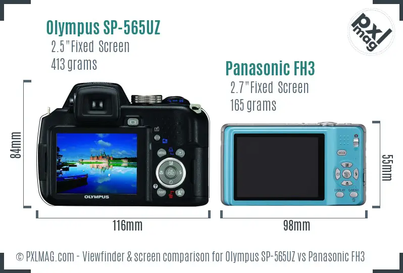 Olympus SP-565UZ vs Panasonic FH3 Screen and Viewfinder comparison