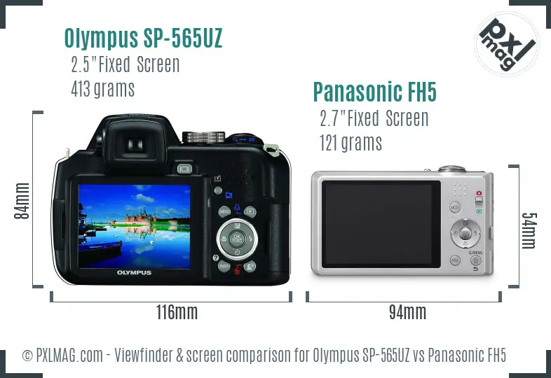 Olympus SP-565UZ vs Panasonic FH5 Screen and Viewfinder comparison