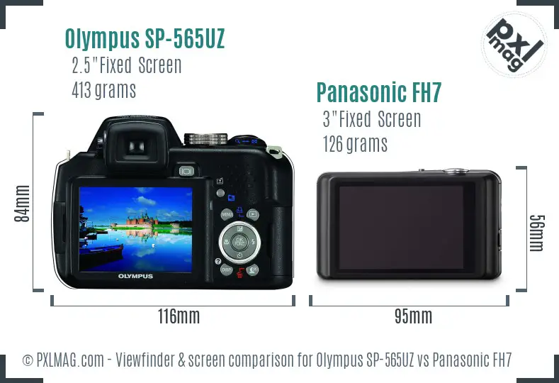 Olympus SP-565UZ vs Panasonic FH7 Screen and Viewfinder comparison
