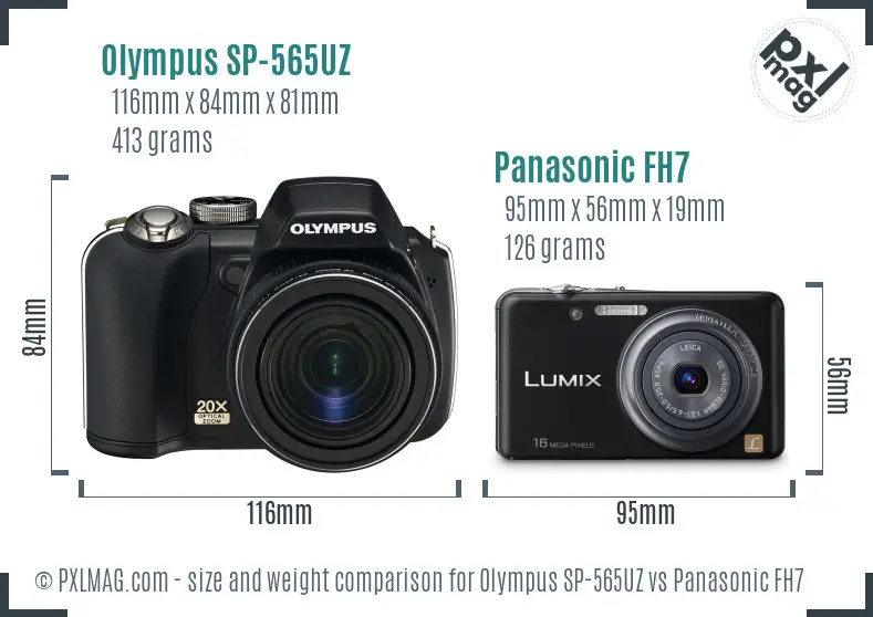 Olympus SP-565UZ vs Panasonic FH7 size comparison