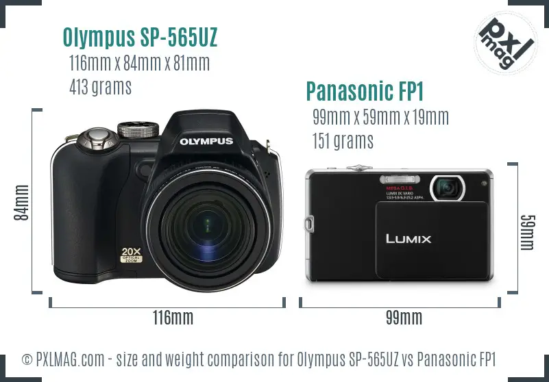 Olympus SP-565UZ vs Panasonic FP1 size comparison