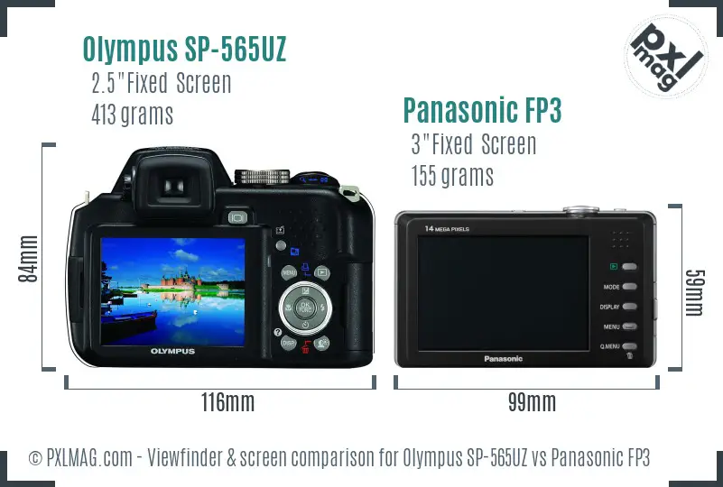 Olympus SP-565UZ vs Panasonic FP3 Screen and Viewfinder comparison