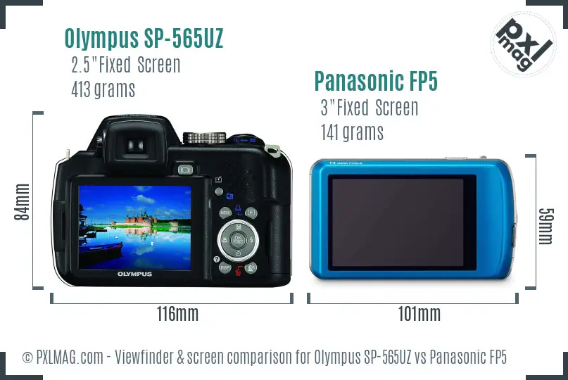 Olympus SP-565UZ vs Panasonic FP5 Screen and Viewfinder comparison