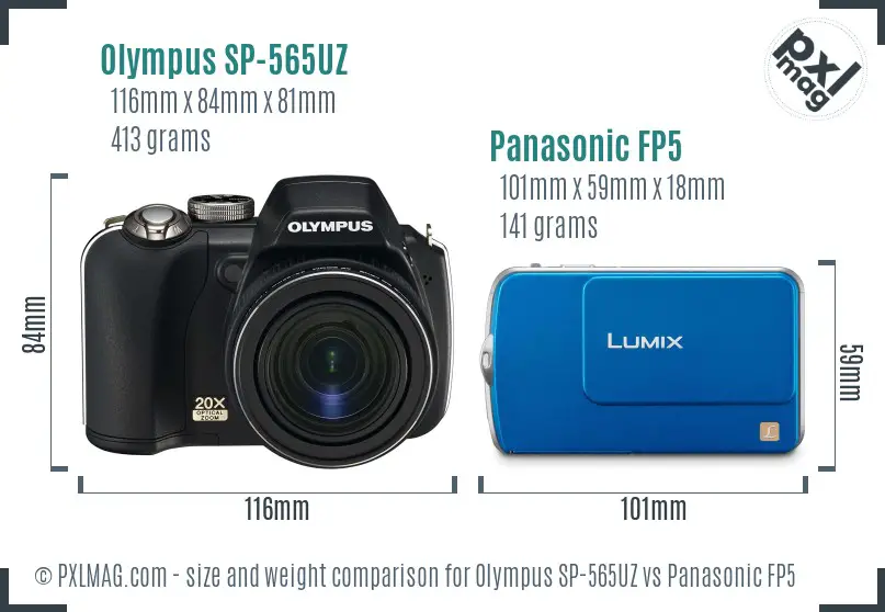 Olympus SP-565UZ vs Panasonic FP5 size comparison
