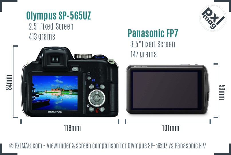 Olympus SP-565UZ vs Panasonic FP7 Screen and Viewfinder comparison