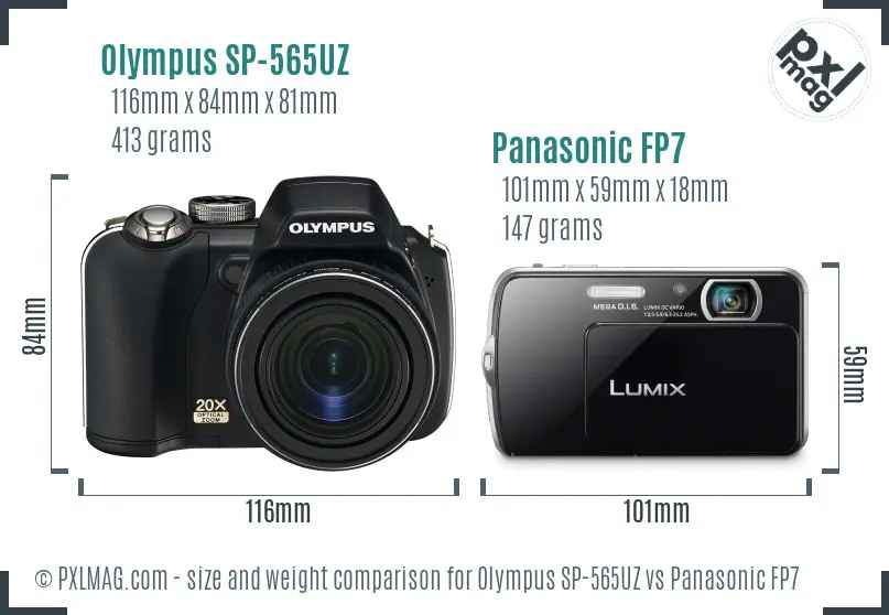 Olympus SP-565UZ vs Panasonic FP7 size comparison