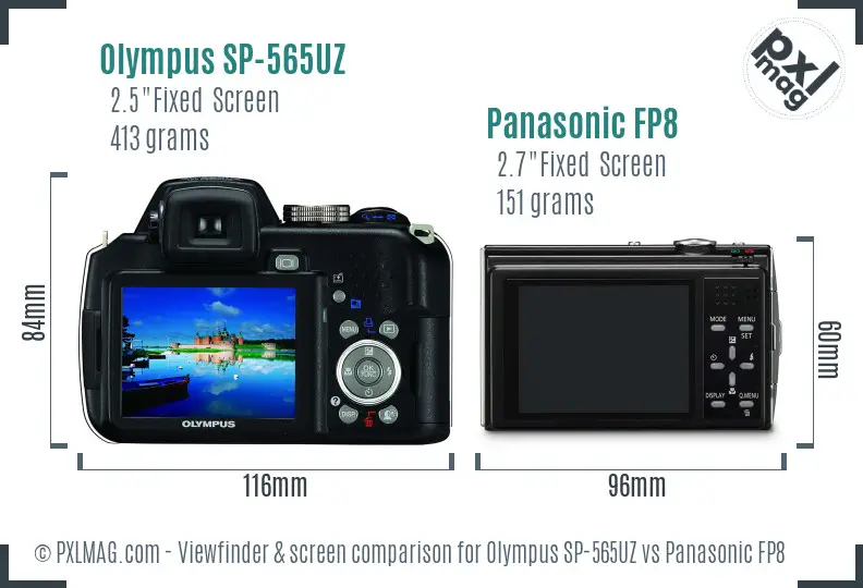 Olympus SP-565UZ vs Panasonic FP8 Screen and Viewfinder comparison