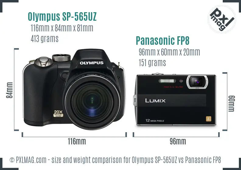 Olympus SP-565UZ vs Panasonic FP8 size comparison