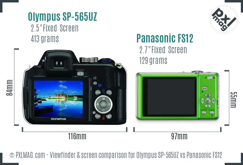 Olympus SP-565UZ vs Panasonic FS12 Screen and Viewfinder comparison