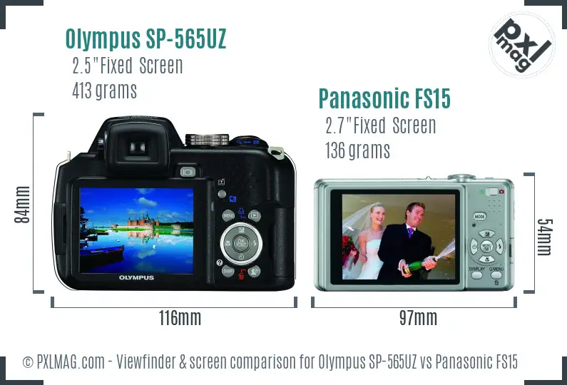 Olympus SP-565UZ vs Panasonic FS15 Screen and Viewfinder comparison