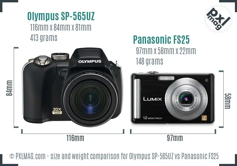 Olympus SP-565UZ vs Panasonic FS25 size comparison