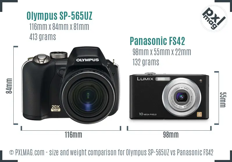 Olympus SP-565UZ vs Panasonic FS42 size comparison