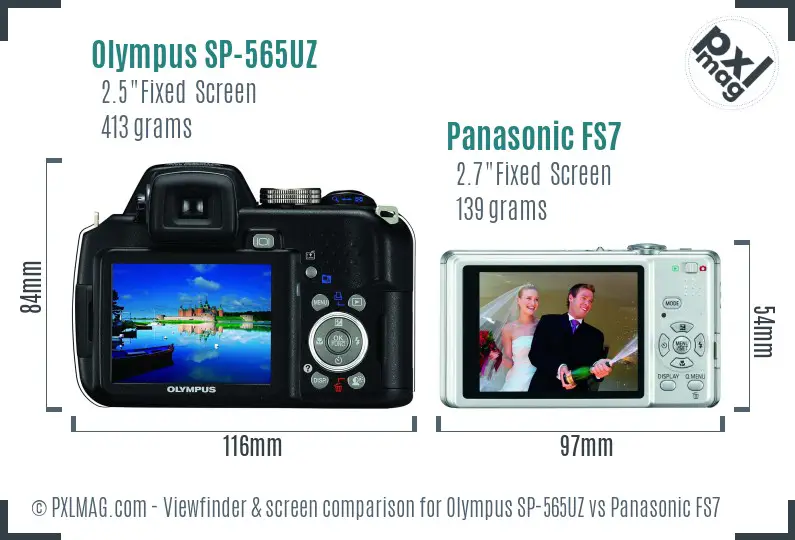 Olympus SP-565UZ vs Panasonic FS7 Screen and Viewfinder comparison