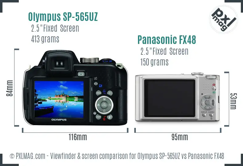 Olympus SP-565UZ vs Panasonic FX48 Screen and Viewfinder comparison