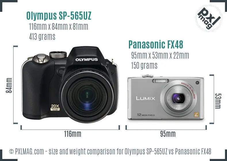 Olympus SP-565UZ vs Panasonic FX48 size comparison