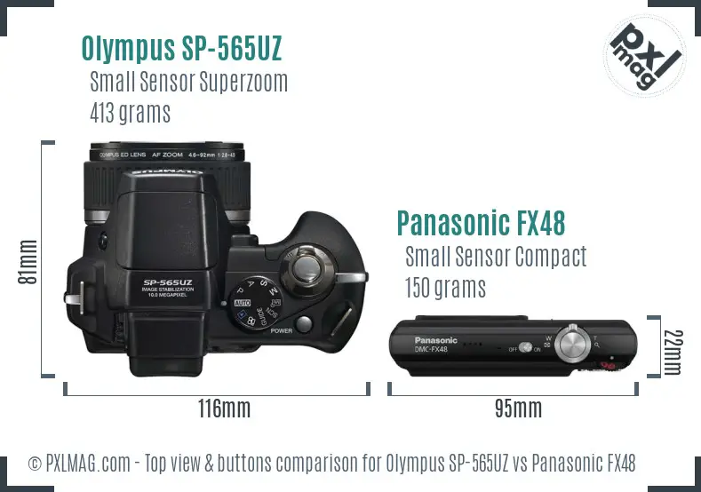 Olympus SP-565UZ vs Panasonic FX48 top view buttons comparison