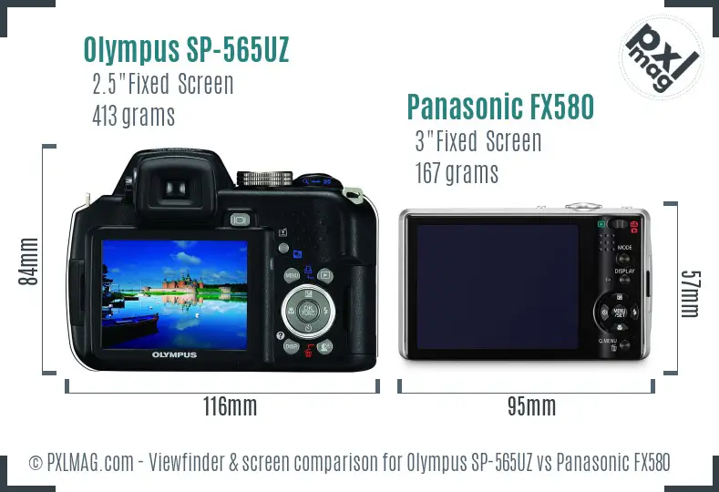 Olympus SP-565UZ vs Panasonic FX580 Screen and Viewfinder comparison