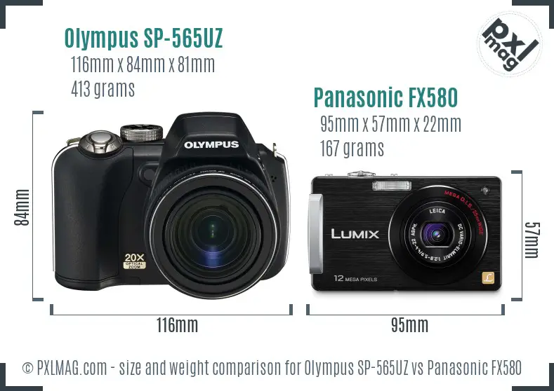 Olympus SP-565UZ vs Panasonic FX580 size comparison