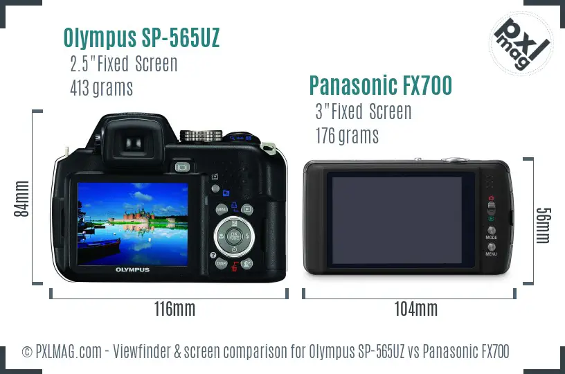 Olympus SP-565UZ vs Panasonic FX700 Screen and Viewfinder comparison
