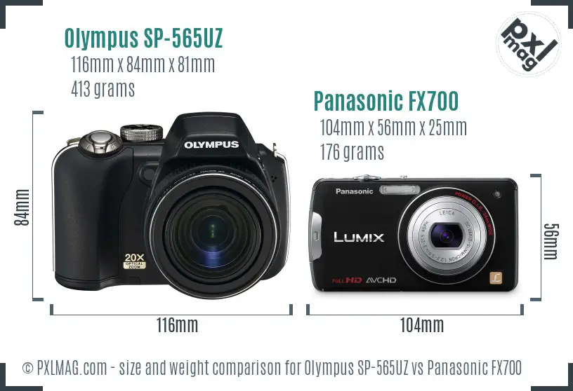 Olympus SP-565UZ vs Panasonic FX700 size comparison