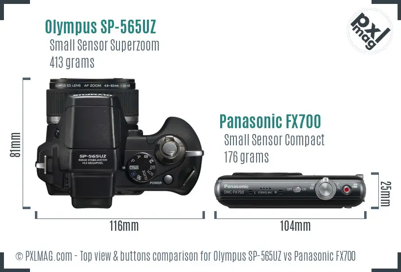 Olympus SP-565UZ vs Panasonic FX700 top view buttons comparison