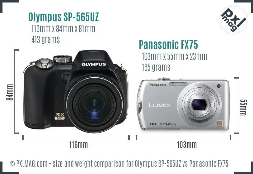 Olympus SP-565UZ vs Panasonic FX75 size comparison