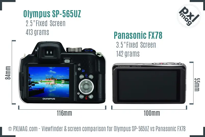 Olympus SP-565UZ vs Panasonic FX78 Screen and Viewfinder comparison