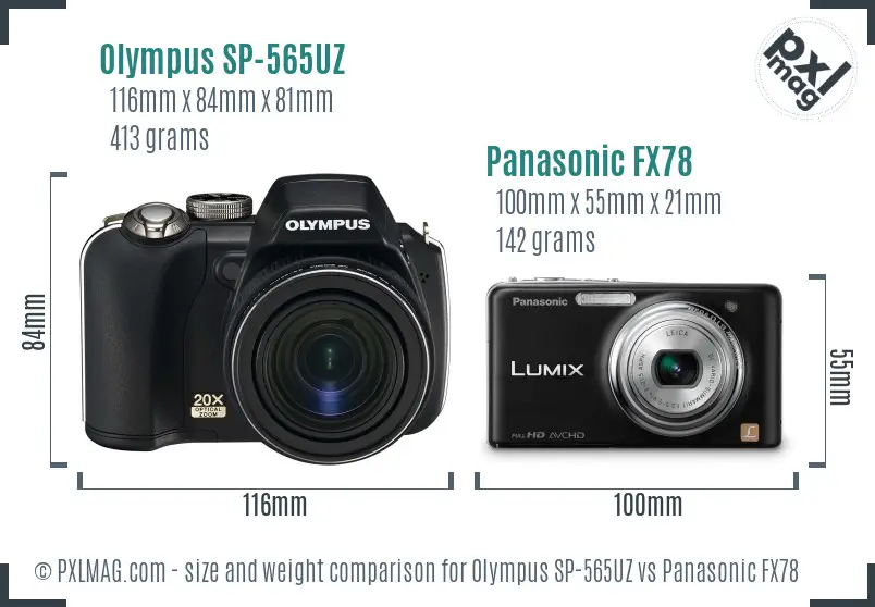 Olympus SP-565UZ vs Panasonic FX78 size comparison