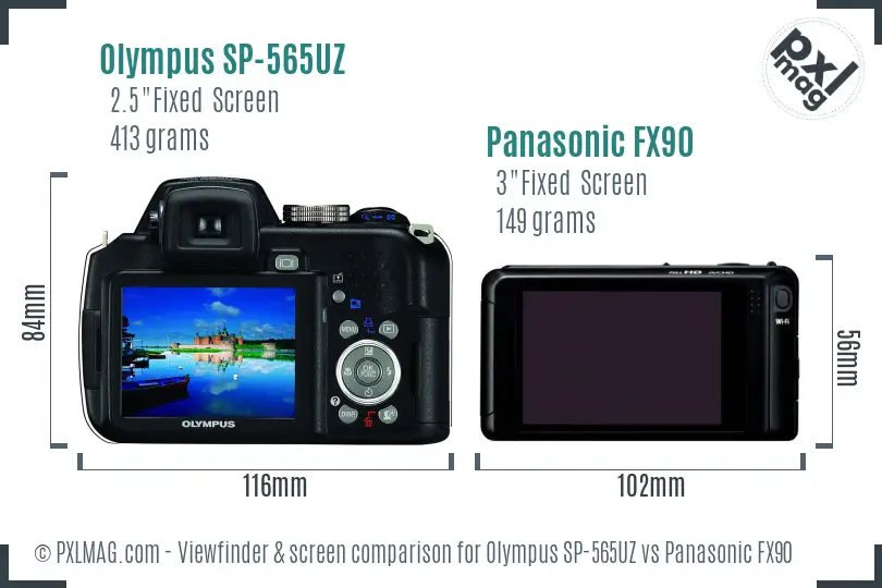 Olympus SP-565UZ vs Panasonic FX90 Screen and Viewfinder comparison
