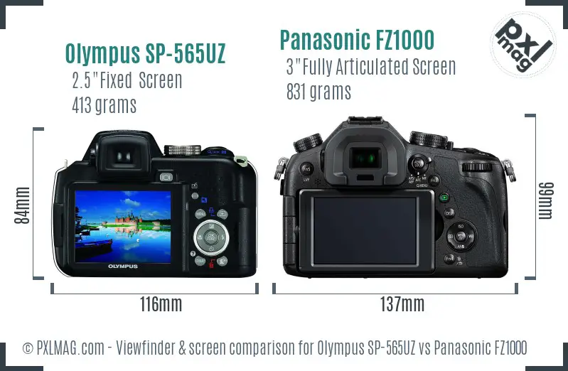 Olympus SP-565UZ vs Panasonic FZ1000 Screen and Viewfinder comparison
