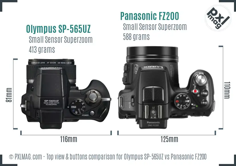 Olympus SP-565UZ vs Panasonic FZ200 top view buttons comparison