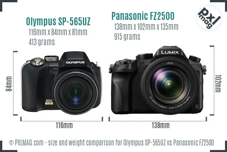 Olympus SP-565UZ vs Panasonic FZ2500 size comparison