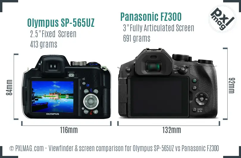 Olympus SP-565UZ vs Panasonic FZ300 Screen and Viewfinder comparison