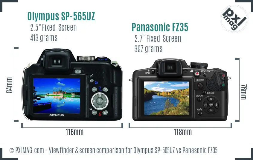 Olympus SP-565UZ vs Panasonic FZ35 Screen and Viewfinder comparison