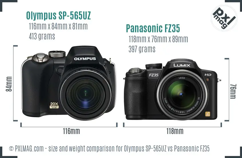Olympus SP-565UZ vs Panasonic FZ35 size comparison