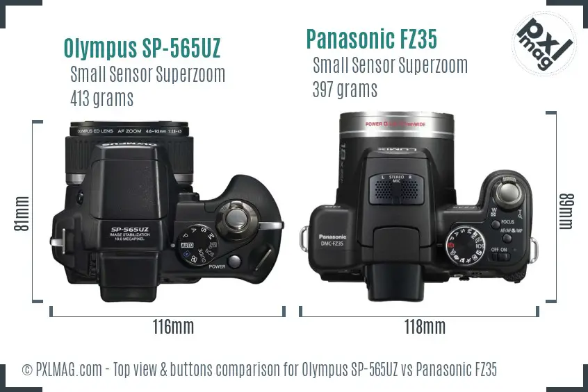 Olympus SP-565UZ vs Panasonic FZ35 top view buttons comparison