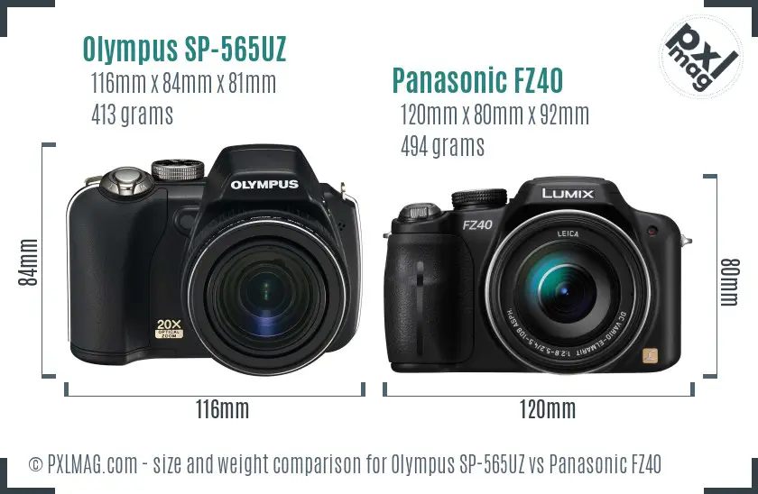 Olympus SP-565UZ vs Panasonic FZ40 size comparison