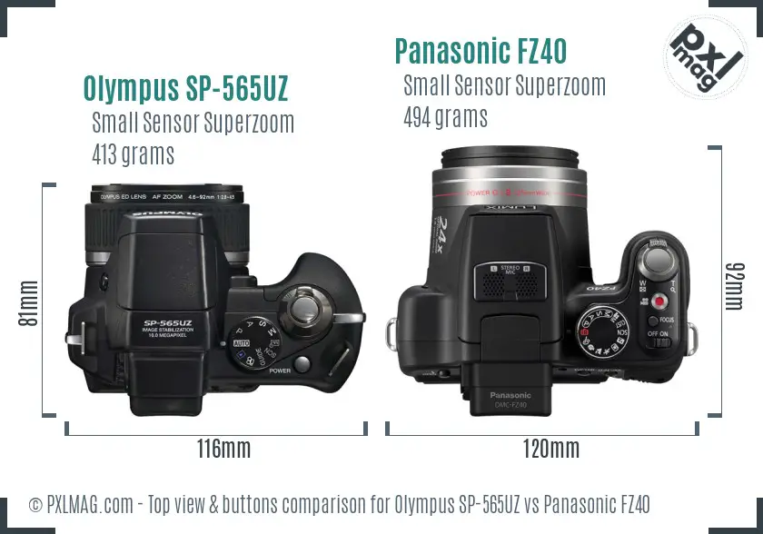 Olympus SP-565UZ vs Panasonic FZ40 top view buttons comparison