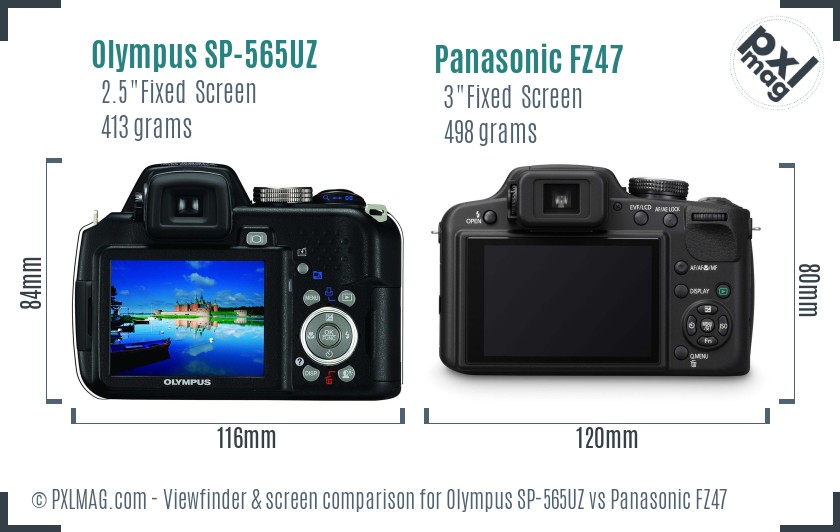 Olympus SP-565UZ vs Panasonic FZ47 Screen and Viewfinder comparison