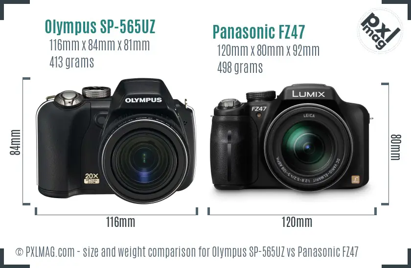 Olympus SP-565UZ vs Panasonic FZ47 size comparison