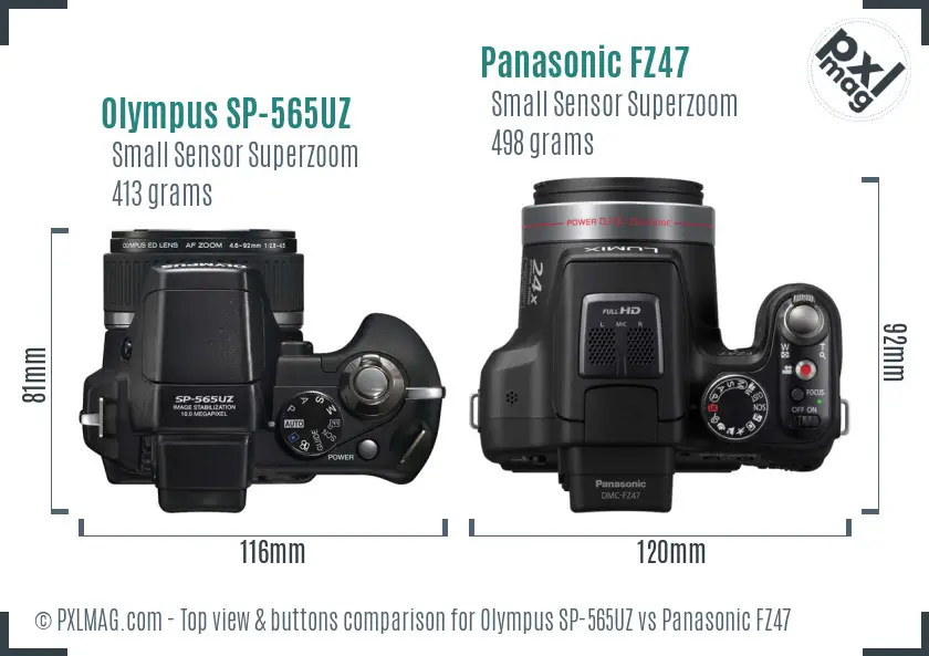 Olympus SP-565UZ vs Panasonic FZ47 top view buttons comparison
