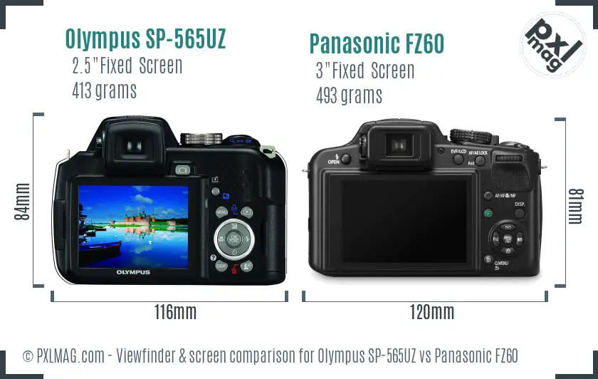 Olympus SP-565UZ vs Panasonic FZ60 Screen and Viewfinder comparison