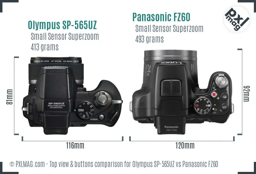 Olympus SP-565UZ vs Panasonic FZ60 top view buttons comparison