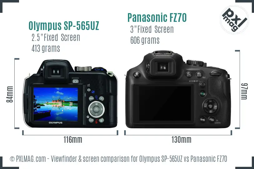 Olympus SP-565UZ vs Panasonic FZ70 Screen and Viewfinder comparison