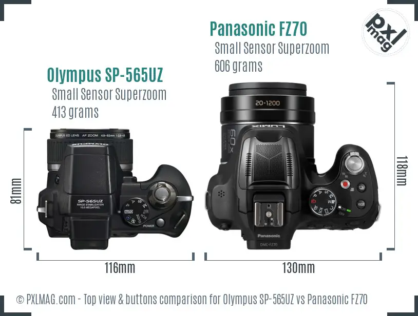 Olympus SP-565UZ vs Panasonic FZ70 top view buttons comparison