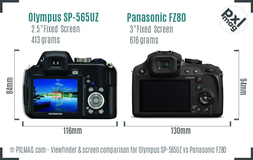 Olympus SP-565UZ vs Panasonic FZ80 Screen and Viewfinder comparison