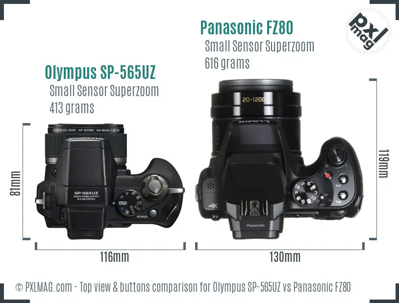 Olympus SP-565UZ vs Panasonic FZ80 top view buttons comparison