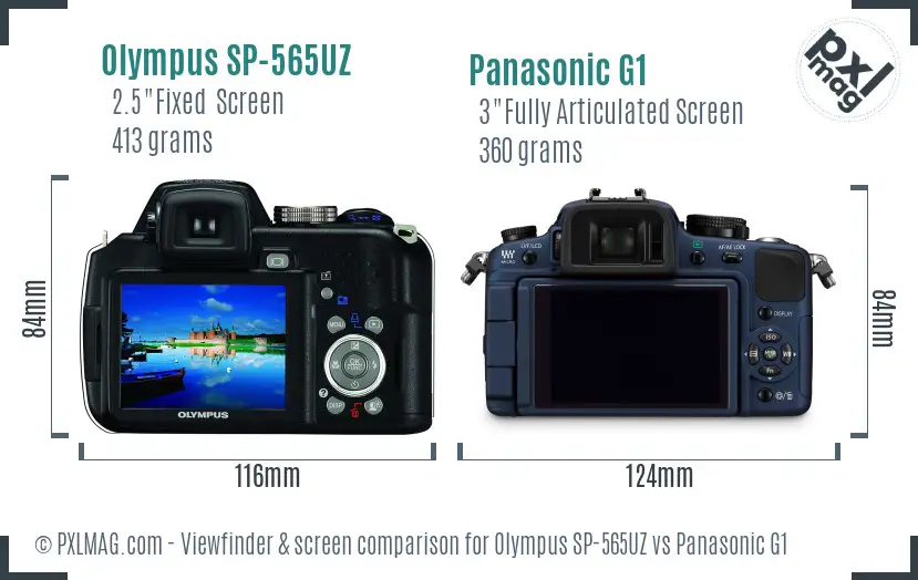 Olympus SP-565UZ vs Panasonic G1 Screen and Viewfinder comparison