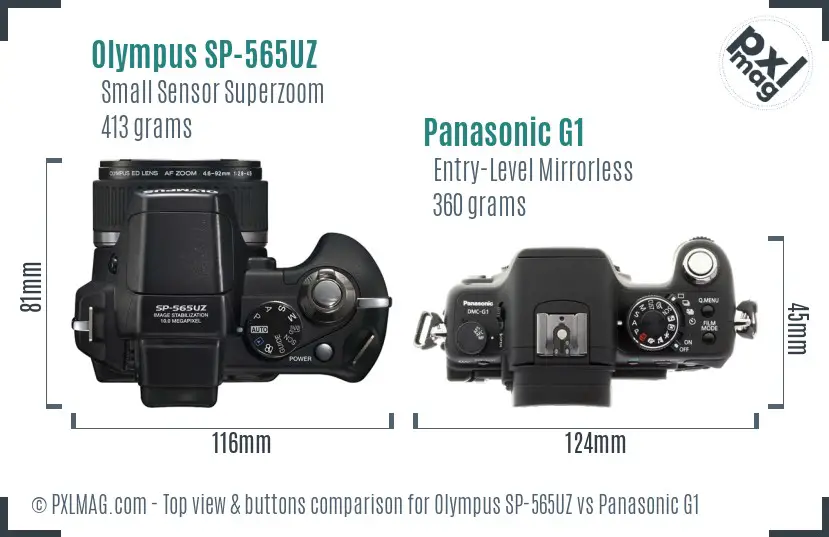 Olympus SP-565UZ vs Panasonic G1 top view buttons comparison